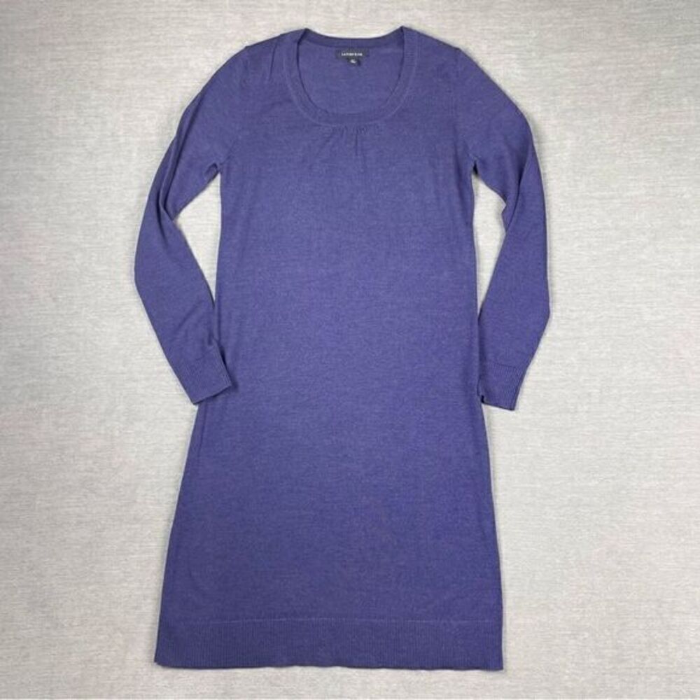 Lands' End 100% MERINO Wool Sheath Sweater Dress LS Scoop Neck Purple Dress XS
